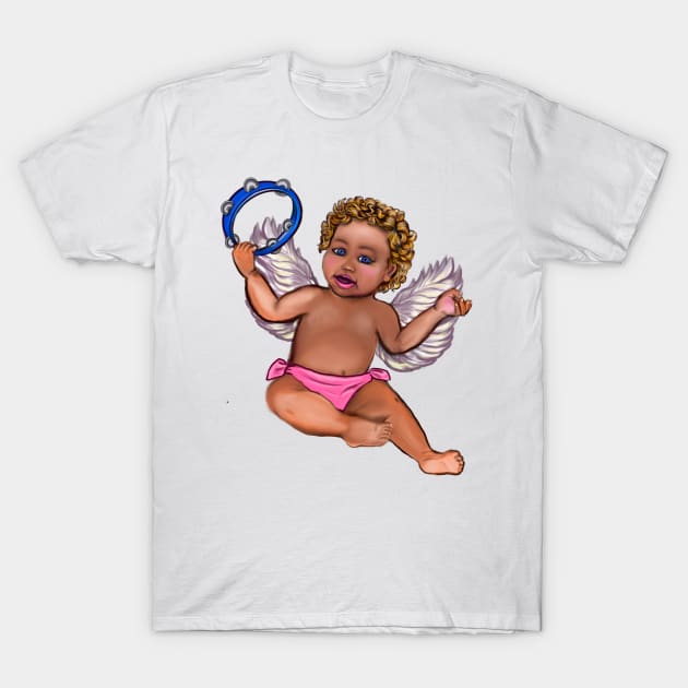 Curly haired Angel playing the tambourine- blissful Sun kissed curly haired Baby cherub angel classical art T-Shirt by Artonmytee